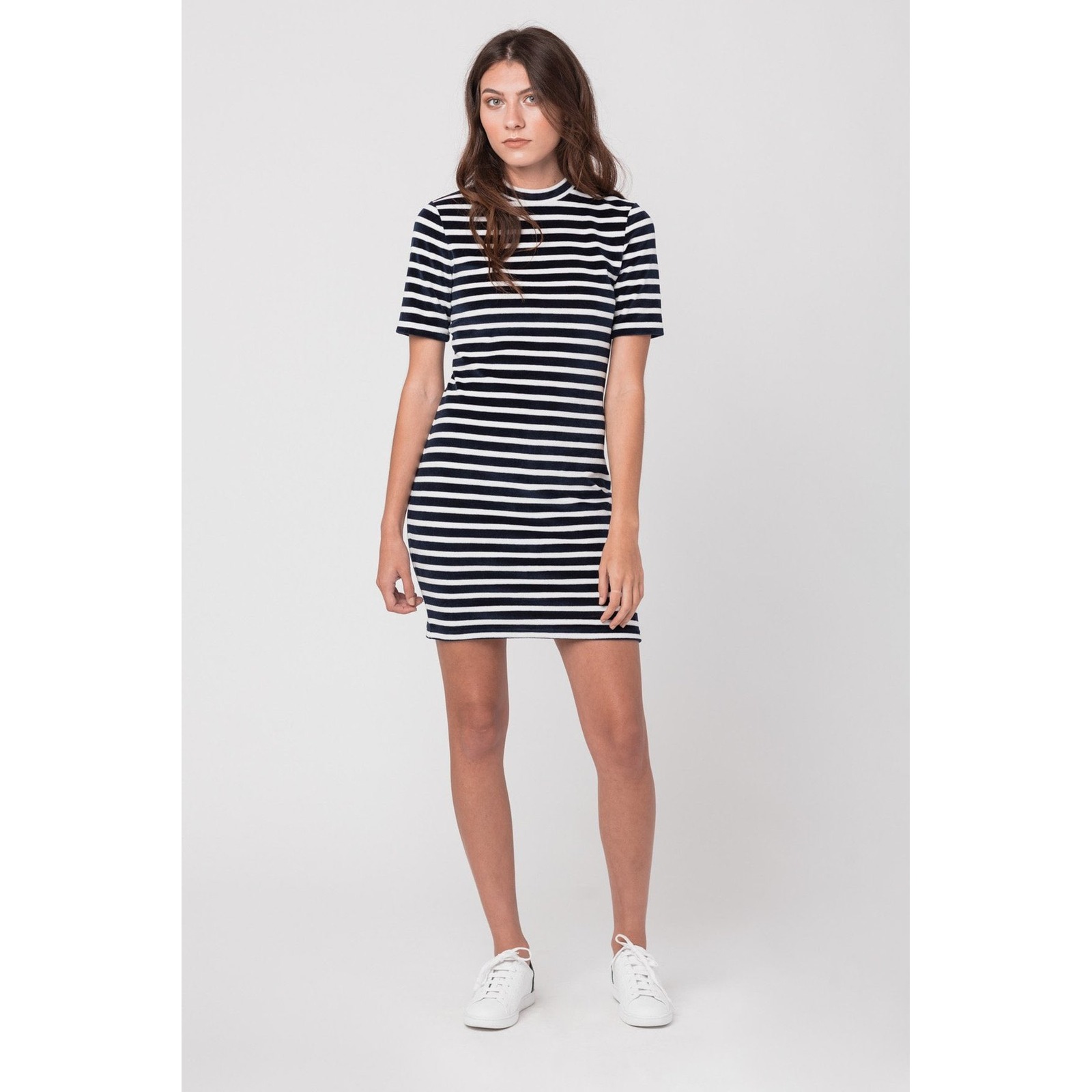 T By Alexander Wang Striped Cotton-Blend Terry Mini Dress Navy Bodycon Sz Small